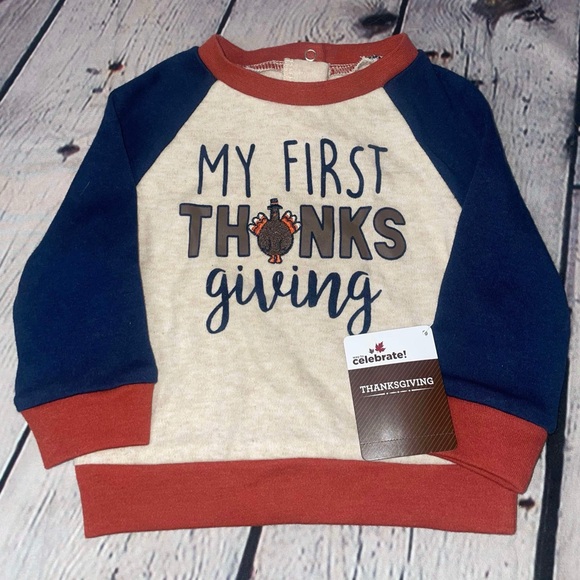 *SOLD on FB Infant size 3-6 months CELEBRATE! brand Thanksgiving shirt bib set - Picture 2 of 5